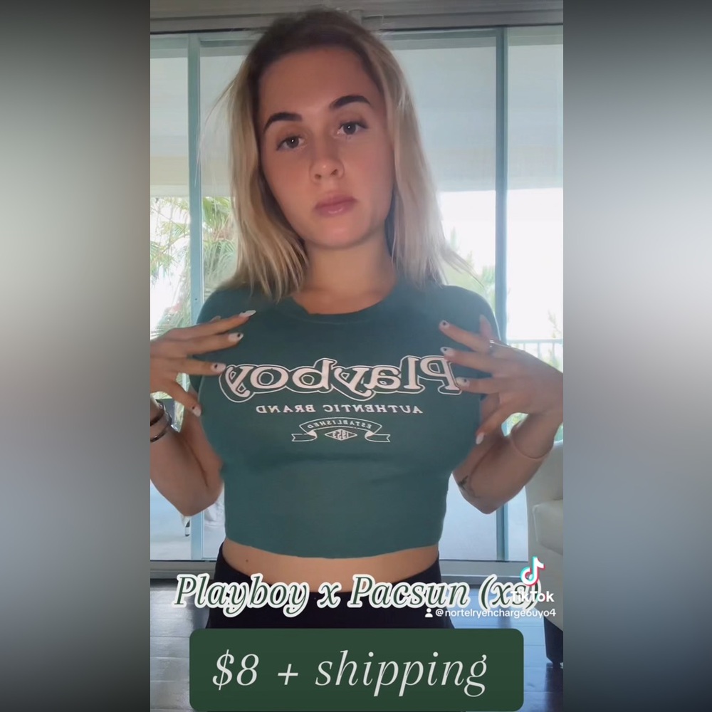 Green playboy cropped top very soft and stretchy